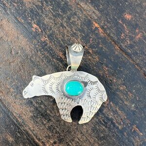 Sterling & Turquoise Bear Pendant by Chimney Butte
